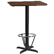 24'' x 30'' Rectangular Walnut Laminate Table Top with 22'' x 22'' Bar Height Table Base and Foot Ring, XU-WALTB-2430-T2222B-3CFR-GG