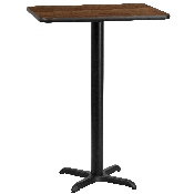 24'' x 30'' Rectangular Walnut Laminate Table Top with 22'' x 22'' Bar Height Table Base, XU-WALTB-2430-T2222B-GG