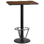 24'' x 30'' Rectangular Walnut Laminate Table Top with 18'' Round Bar Height Table Base and Foot Ring, XU-WALTB-2430-TR18B-3CFR-GG
