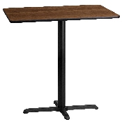 24'' x 42'' Rectangular Walnut Laminate Table Top with 23.5'' x 29.5'' Bar Height Table Base, XU-WALTB-2442-T2230B-GG
