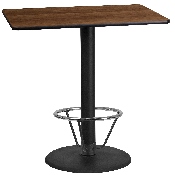 24'' x 42'' Rectangular Walnut Laminate Table Top with 24'' Round Bar Height Table Base and Foot Ring