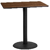 24'' x 42'' Rectangular Walnut Laminate Table Top with 24'' Round Bar Height Table Base, XU-WALTB-2442-TR24B-GG