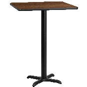 30'' Square Walnut Laminate Table Top with 22'' x 22'' Bar Height Table Base, XU-WALTB-3030-T2222B-GG