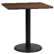 30'' Square Walnut Laminate Table Top with 18'' Round Table Height Base, XU-WALTB-3030-TR18-GG