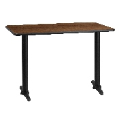 30'' x 42'' Rectangular Walnut Laminate Table Top with 5'' x 22'' Table Height Bases, XU-WALTB-3042-T0522-GG