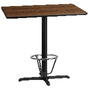 30'' x 42'' Rectangular Walnut Laminate Table Top with 23.5'' x 29.5'' Bar Height Table Base and Foot Ring, XU-WALTB-3042-T2230B-3CFR-GG