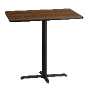 30'' x 42'' Rectangular Walnut Laminate Table Top with 23.5'' x 29.5'' Bar Height Table Base, XU-WALTB-3042-T2230B-GG
