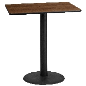30'' x 42'' Rectangular Walnut Laminate Table Top with 24'' Round Bar Height Table Base, XU-WALTB-3042-TR24B-GG