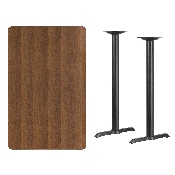 30'' x 48'' Rectangular Walnut Laminate Table Top with 5'' x 22'' Bar Height Table Bases, XU-WALTB-3048-T0522B-GG