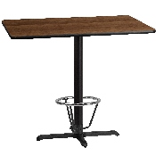 30'' x 48'' Rectangular Walnut Laminate Table Top with 23.5'' x 29.5'' Bar Height Table Base and Foot Ring, XU-WALTB-3048-T2230B-3CFR-GG