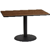 30'' x 48'' Rectangular Walnut Laminate Table Top with 24'' Round Table Height Base, XU-WALTB-3048-TR24-GG