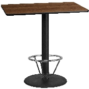 30'' x 48'' Rectangular Walnut Laminate Table Top with 24'' Round Bar Height Table Base and Foot Ring