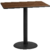 30'' x 48'' Rectangular Walnut Laminate Table Top with 24'' Round Bar Height Table Base, XU-WALTB-3048-TR24B-GG