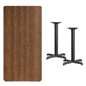 30'' x 60'' Rectangular Walnut Laminate Table Top with 22'' x 22'' Table Height Bases, XU-WALTB-3060-T2222-GG