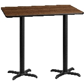 30'' x 60'' Rectangular Walnut Laminate Table Top with 22'' x 22'' Bar Height Table Bases, XU-WALTB-3060-T2222B-GG