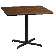 36'' Square Walnut Laminate Table Top with 30'' x 30'' Table Height Base, XU-WALTB-3636-T3030-GG