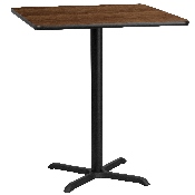 36'' Square Walnut Laminate Table Top with 30'' x 30'' Bar Height Table Base, XU-WALTB-3636-T3030B-GG
