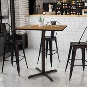 36'' Square Walnut Laminate Table Top with 30'' x 30'' Bar Height Table Base, XU-WALTB-3636-T3030B-GG