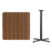 36'' Square Walnut Laminate Table Top with 30'' x 30'' Bar Height Table Base, XU-WALTB-3636-T3030B-GG