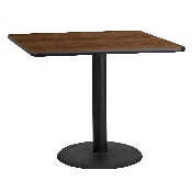 36'' Square Walnut Laminate Table Top with 24'' Round Table Height Base, XU-WALTB-3636-TR24-GG