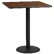 36'' Square Walnut Laminate Table Top with 24'' Round Bar Height Table Base, XU-WALTB-3636-TR24B-GG