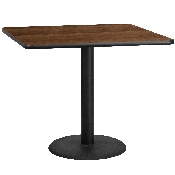 42'' Square Walnut Laminate Table Top with 24'' Round Table Height Base, XU-WALTB-4242-TR24-GG