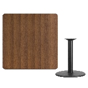 42'' Square Walnut Laminate Table Top with 24'' Round Table Height Base, XU-WALTB-4242-TR24-GG