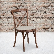 HERCULES Series Stackable Pecan Wood Cross Back Chair with Cushion, XU-X-PEC-NTC-GG
