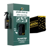 Kessler Locking Dog Waste Bag Dispenser with Glow in the Dark Sign, Hand Sanitizer Bottle and Rain Guard - 400 Pull Out Header Bags Included, YAN-GC0855425-GG
