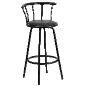 Crown Back Black Metal Barstool with Black Vinyl Swivel Seat, YB-Y-J909-KD-GG
