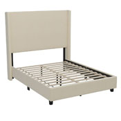Quinn Full Upholstered Platform Bed with Channel Stitched Wingback Headboard, Mattress Foundation with Slatted Supports, No Box Spring Needed, Beige, YK-1077-BEIGE-F-GG