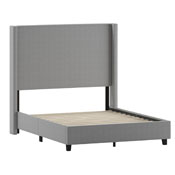 Quinn Full Upholstered Platform Bed with Channel Stitched Wingback Headboard, Mattress Foundation with Slatted Supports, No Box Spring Needed, Gray, YK-1077-GY-F-GG