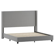 Quinn King Upholstered Platform Bed with Channel Stitched Wingback Headboard, Mattress Foundation with Slatted Supports, No Box Spring Needed, Gray, YK-1077-GY-K-GG
