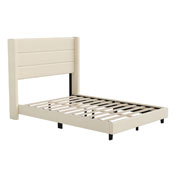 Hollis Full Upholstered Platform Bed with Wingback Headboard, Mattress Foundation with Slatted Supports, No Box Spring Needed, Beige Faux Linen, YK-1078-BEIGE-F-GG