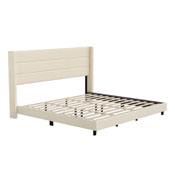 Hollis King Upholstered Platform Bed with Wingback Headboard, Mattress Foundation with Slatted Supports, No Box Spring Needed, Beige Faux Linen, YK-1078-BEIGE-K-GG