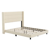 Hollis Queen Upholstered Platform Bed with Wingback Headboard, Mattress Foundation with Slatted Supports, No Box Spring Needed, Beige Faux Linen, YK-1078-BEIGE-Q-GG