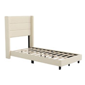 Hollis Twin Upholstered Platform Bed with Wingback Headboard, Mattress Foundation with Slatted Supports, No Box Spring Needed, Beige Faux Linen, YK-1078-BEIGE-T-GG