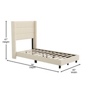 Hollis Twin Upholstered Platform Bed with Wingback Headboard, Mattress Foundation with Slatted Supports, No Box Spring Needed, Beige Faux Linen, YK-1078-BEIGE-T-GG