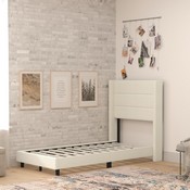 Hollis Twin Upholstered Platform Bed with Wingback Headboard, Mattress Foundation with Slatted Supports, No Box Spring Needed, Beige Faux Linen, YK-1078-BEIGE-T-GG