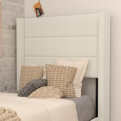 Hollis Twin Upholstered Platform Bed with Wingback Headboard, Mattress Foundation with Slatted Supports, No Box Spring Needed, Beige Faux Linen, YK-1078-BEIGE-T-GG