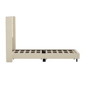 Hollis Twin Upholstered Platform Bed with Wingback Headboard, Mattress Foundation with Slatted Supports, No Box Spring Needed, Beige Faux Linen, YK-1078-BEIGE-T-GG