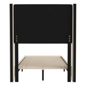 Hollis Twin Upholstered Platform Bed with Wingback Headboard, Mattress Foundation with Slatted Supports, No Box Spring Needed, Beige Faux Linen, YK-1078-BEIGE-T-GG
