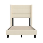 Hollis Twin Upholstered Platform Bed with Wingback Headboard, Mattress Foundation with Slatted Supports, No Box Spring Needed, Beige Faux Linen, YK-1078-BEIGE-T-GG