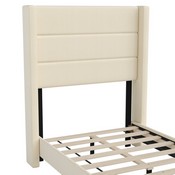 Hollis Twin Upholstered Platform Bed with Wingback Headboard, Mattress Foundation with Slatted Supports, No Box Spring Needed, Beige Faux Linen, YK-1078-BEIGE-T-GG