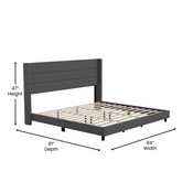 Hollis King Upholstered Platform Bed with Wingback Headboard, Mattress Foundation with Slatted Supports, No Box Spring Needed, Charcoal Faux Linen, YK-1078-CHAR-K-GG