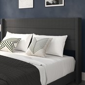 Hollis King Upholstered Platform Bed with Wingback Headboard, Mattress Foundation with Slatted Supports, No Box Spring Needed, Charcoal Faux Linen, YK-1078-CHAR-K-GG