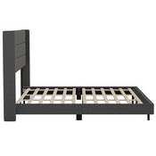 Hollis King Upholstered Platform Bed with Wingback Headboard, Mattress Foundation with Slatted Supports, No Box Spring Needed, Charcoal Faux Linen, YK-1078-CHAR-K-GG
