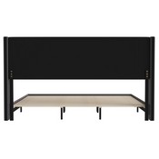 Hollis King Upholstered Platform Bed with Wingback Headboard, Mattress Foundation with Slatted Supports, No Box Spring Needed, Charcoal Faux Linen, YK-1078-CHAR-K-GG