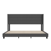 Hollis King Upholstered Platform Bed with Wingback Headboard, Mattress Foundation with Slatted Supports, No Box Spring Needed, Charcoal Faux Linen, YK-1078-CHAR-K-GG