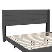 Hollis King Upholstered Platform Bed with Wingback Headboard, Mattress Foundation with Slatted Supports, No Box Spring Needed, Charcoal Faux Linen, YK-1078-CHAR-K-GG